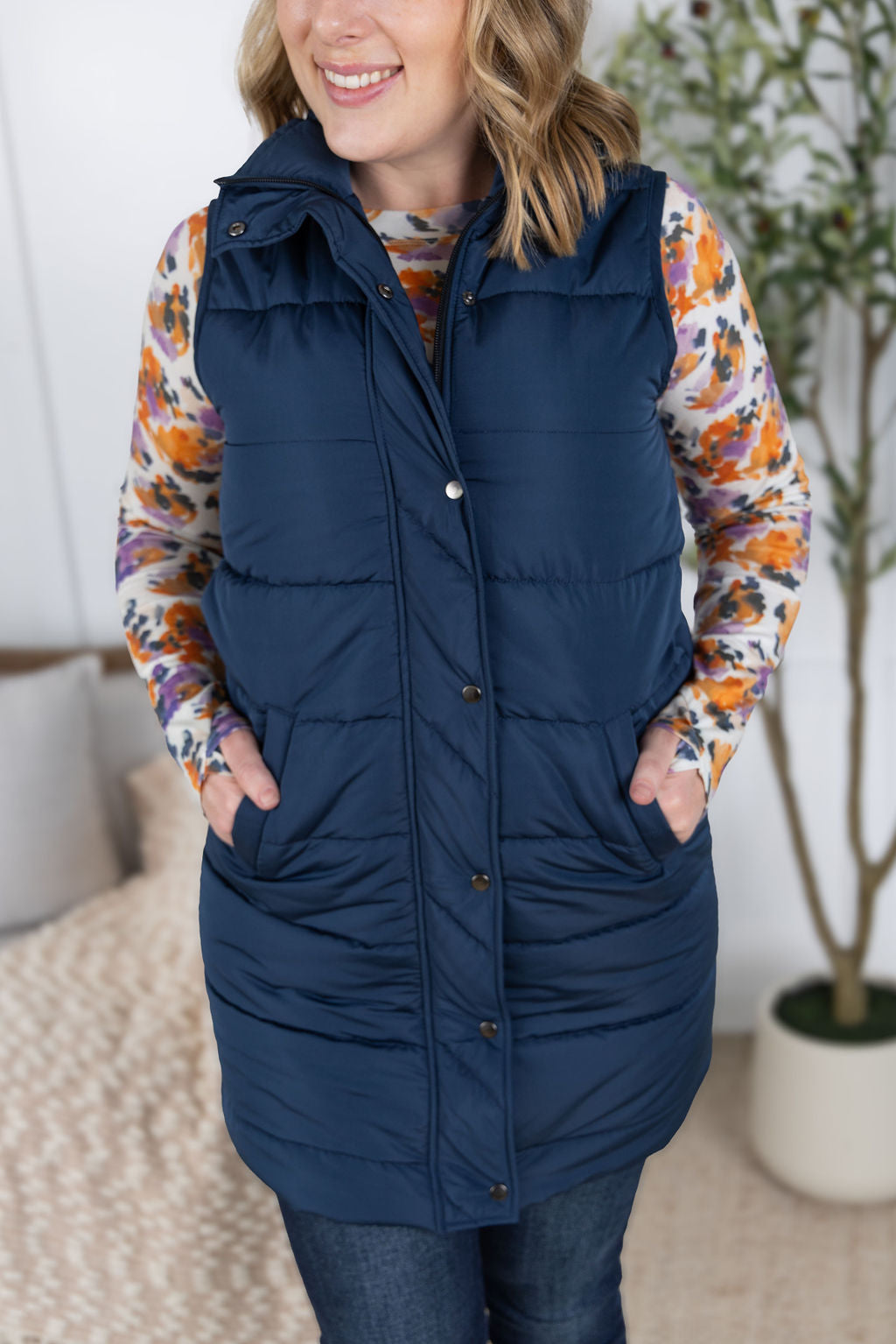 Harlow Long Vest - Navy